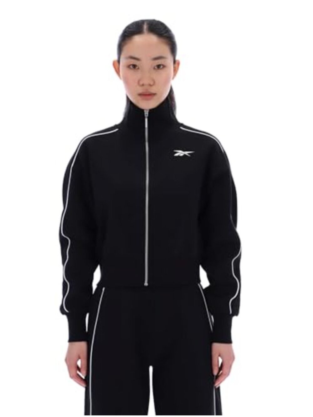 Cropped Bomber Jacket Women's Zip Up Polyester Ribbed Cuffs High Collar